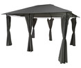 Cenador de jardín color gris con 6 cortinas, 3x4x2,65 cm, GARDENSTAR ALCAMPO.