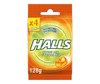 Caramelos de sabores cítricos sin azúcares añadidos HALLS 128 g. Caramelos de sabores cítricos sin azúcares añadidos HALLS 128 g.