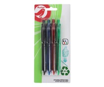 Pack de 4 bolígrafos azul, negro, rojo y verde, PRODUCTO ALCAMPO.