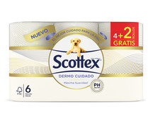 Papel higiénico ph neutro SCOTTEX DERMO CUIDADO 6 uds. 