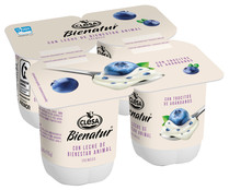 Yogur cremoso con leche de bienestar animal y trocitos de arándanos CLESA Bienatur 4 x 115 g.