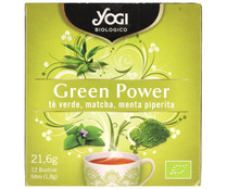 Infusión ecológica matcha energía (té verde, matcha, menta piperita) ecológica YOGI 12 bolsitas. 21,6 g.