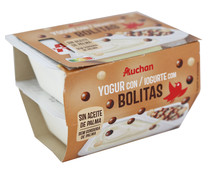 Yogur de vainilla con bolitas de chocolate negro, con leche y blanco PRODUCTO ALCAMPO 2 x 122 g.