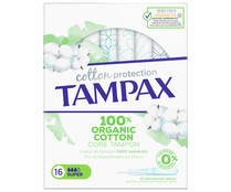 Tampones super con aplicador, núcleo y capa superior de algodón 100% ecológico TAMPAX Cotton protection 16 uds