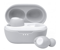 Auriculares Bluetooth tipo intrauditivo JBL Tune 115, micrófono, estuche de carga, color blanco.