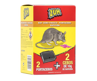Caja con 2 cebos frescos exterminadores de ratas y ratones + 2 portacebos ZUM. Caja con 2 cebos frescos exterminadores de ratas y ratones + 2 portacebos ZUM.
