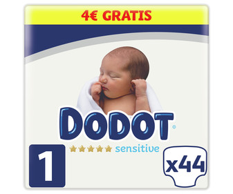 Pañales talla 1 para bebes de 2 a 5 kilogramos DODOT Sensitive 44 uds. Pañales talla 1 para bebes de 2 a 5 kilogramos DODOT Sensitive 44 uds.