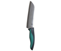 Cuchillo de cocina Santoku con hoja de acero inoxidable de 18cm. y mango bicolor, ACTUEL.