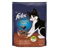 Comida para gatos seca con salmón, atún y verduras FELIX CRUNCHY&SOFT 950 g.
