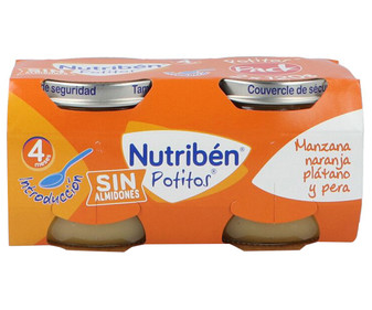 Potitos® de fruta (manzana, plátano, naranja y pera) a partir de 4 meses NUTRIBÉN Introducción 2 x 120 g. Potitos® de fruta (manzana, plátano, naranja y pera) a partir de 4 meses NUTRIBÉN Introducción 2 x 120 g.