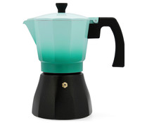 Cafetera aluminio inducción, color turquesa, 6 tazas, 3RE.