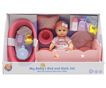 Megaconjunto de bebé de 35cm con bañera, cama y accesorios,13 piezas, ONE TWO FUN ALCAMPO. Megaconjunto de bebé de 35cm con bañera, cama y accesorios,13 piezas, ONE TWO FUN ALCAMPO.