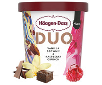 Tarrina de helado de vainilla  y frambuesa con trocitos de brownie HÄAGEN-DAZS Duo 420 ml.