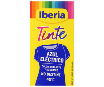 Tinte para ropa de color azul eléctrico (permite teñir a baja temperatura 40ª) IBERIA 1 ud. Tinte para ropa de color azul eléctrico (permite teñir a baja temperatura 40ª) IBERIA 1 ud.