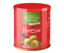 Aceitunas verdes manzanilla rellenas de anchoa FLORESUR, 345 g.