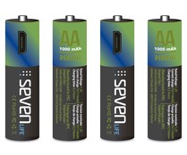 Pack de 4 pilas recargables por micro-Usb, AA, HR06, 1,5V, SEVEN, 450mAh.