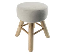 Taburete con patas de madera de pino y asiento de poliéster, color beige, 30x40 cm, ACTUEL.