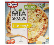 Pizza 4 quesos, de masa fina horneada directamente sobre piedra DR. OETKER La mia grande 400 g.