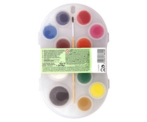 Paleta con 12 acuarelas de diferentes colores + pincel del número 8 PRODUCTO ALCAMPO.