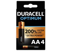 Pack de 4 pilas alcalinas AA, LR06, 1,5V, DURACELL Optimum.