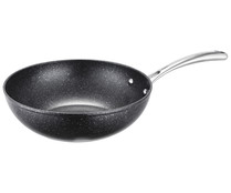 Wok de aluminio forjado con revestimiento interior antiadherente Teflon efecto piedra, de 28 cm, ACTUEL.