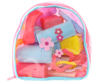 Bolsa con 25 accesorios para cuidado de muñecos bebé, ONE TWO FUN ALCAMPO.