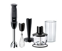 Batidora de mano BRAUN MQ 5237 BK, 1000W, 21 velocidades, incluye, picador, varillas, pasapurés, vaso graduado. 