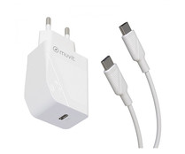 Cargador Usb Tipo-C + cable Tipo-C MUVIT, 20W, 3A, longitud 1m.