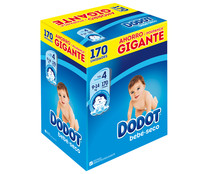 Pañales talla 4, para niños de 9 a 14 kilogramos DODOT 170 uds. Pañales talla 4, para niños de 9 a 14 kilogramos DODOT 170 uds.