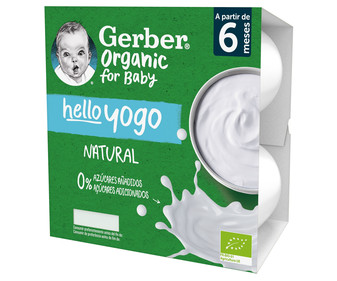 Postre lacteo infantil ecológico, sabor natural, a partir de 6 meses GERBER Organic 4 x 90 g.