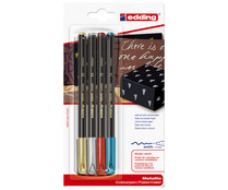 4 marcadores permanentes, punta redonda, grosor 1-3mm, colores metálicos EDDING 1200 Metallic.