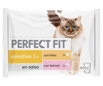 Alimento húmedo para gatos, Sensitive en salsa PERFECT FIT 4 x 85 g.