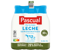 Leche de vaca semidesnatada, de bienestar animal garantizado PASCUAL 6 x 1.5 l.
