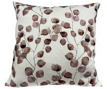 Cojín 100% algodón tejido half panama con diseño de hojas rosas, 45x45 cm. TEXTIL HOGAR.