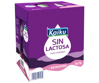 Leche desnatada de vaca, sin lactosa KAIKU 6 x 1l. Leche desnatada de vaca, sin lactosa KAIKU 6 x 1l.