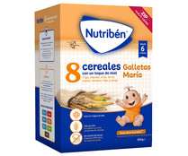Papilla en polvo con 8 cereales, miel y galleta María a partir de 6 meses NUTRIBÉN 600 g.
