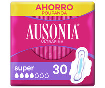 Compresas ultrafinas super con alas AUSONIA 30 uds.