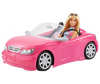 Muñeca Barbie con descapotable color rosa, BARBIE. Muñeca Barbie con descapotable color rosa, BARBIE.