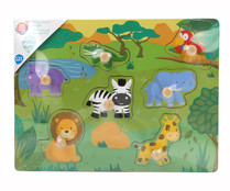 Puzzle preescolar de madera con piezas de animales encajables, ONE TWO FUN ALCAMPO.