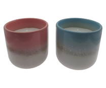 Vela en vaso de cerámica, azul y rosa, 7,5x7 cm, ACTUEL.