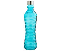 Botella de cristal color azul con líneas en relieve, tapa metálica de rosca, 1 litro, Line QUID.