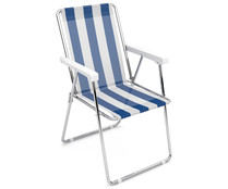 Silla de playa plegable rayas azules, 55x53x76 cm. IKUNIK.