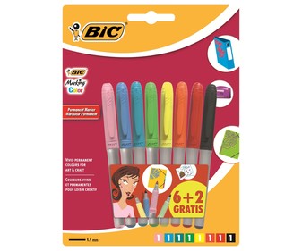 8 marcadores permanentes, punta redonda, grosor 1.1mm, tinta de varios colores BIC Marking colors. 8 marcadores permanentes, punta redonda, grosor 1.1mm, tinta de varios colores BIC Marking colors.