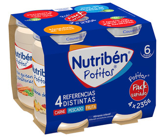 Potitos® variados (pollo, ternera, merluza y frutas), a partir de 6 meses NUTRIBÉN 4 x 235 g. Potitos® variados (pollo, ternera, merluza y frutas), a partir de 6 meses NUTRIBÉN 4 x 235 g.