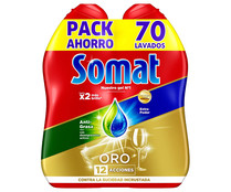 Detergente lavavajillas máquina gel antigrasa SOMAT 2 uds 70 lava 1260 ml.