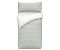 Juego de funda nórdica y funda de almohada 100% poliéster color gris estamapado, 105cm. ESSENTIAL.