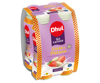 Yogur líquido para beber, sin lactosa con fresa y plátano DHUL Sin lactosa 4 x 160 g. Yogur líquido para beber, sin lactosa con fresa y plátano DHUL Sin lactosa 4 x 160 g.