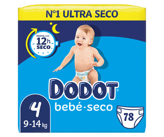 Pañales talla 4, para niños de 9 a 14 kilogramos DODOT Bebé-seco 78 uds. Pañales talla 4, para niños de 9 a 14 kilogramos DODOT Bebé-seco 78 uds.