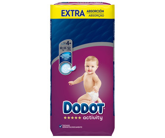 Pañales talla 4+, para niños de 10 a 15 kilogramos DODOT Activity 52 uds. Pañales talla 4+, para niños de 10 a 15 kilogramos DODOT Activity 52 uds.