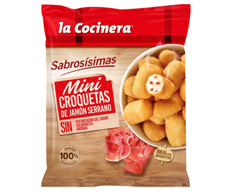 Mini croquetas congeladas de jamón serrano, ideales como aperitivo LA COCINERA Sabrosísimas 300 g. Mini croquetas congeladas de jamón serrano, ideales como aperitivo LA COCINERA Sabrosísimas 300 g.